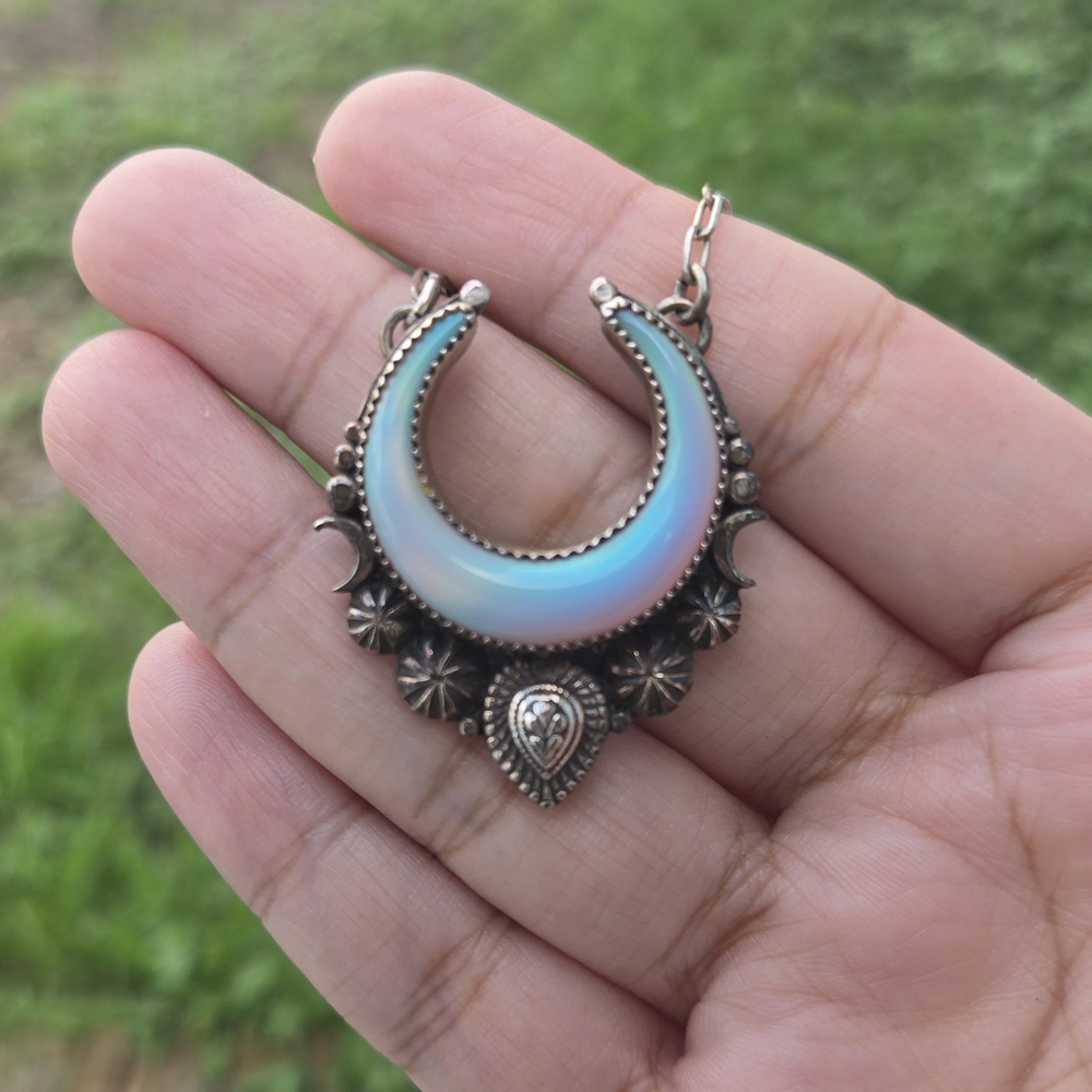 Lavender Star Designs Aura Opal Lunar Dream Silver Crescent Moon Pendant Artisan - Picture 10 of 11